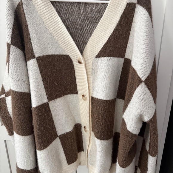 Nordstrom Sweaters - Brown and Cream Checkered Women's Sweater ✨
